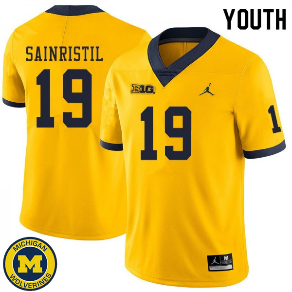 Youth Michigan Wolverines #19 Mike Sainristil Yellow Official Game Football Jersey